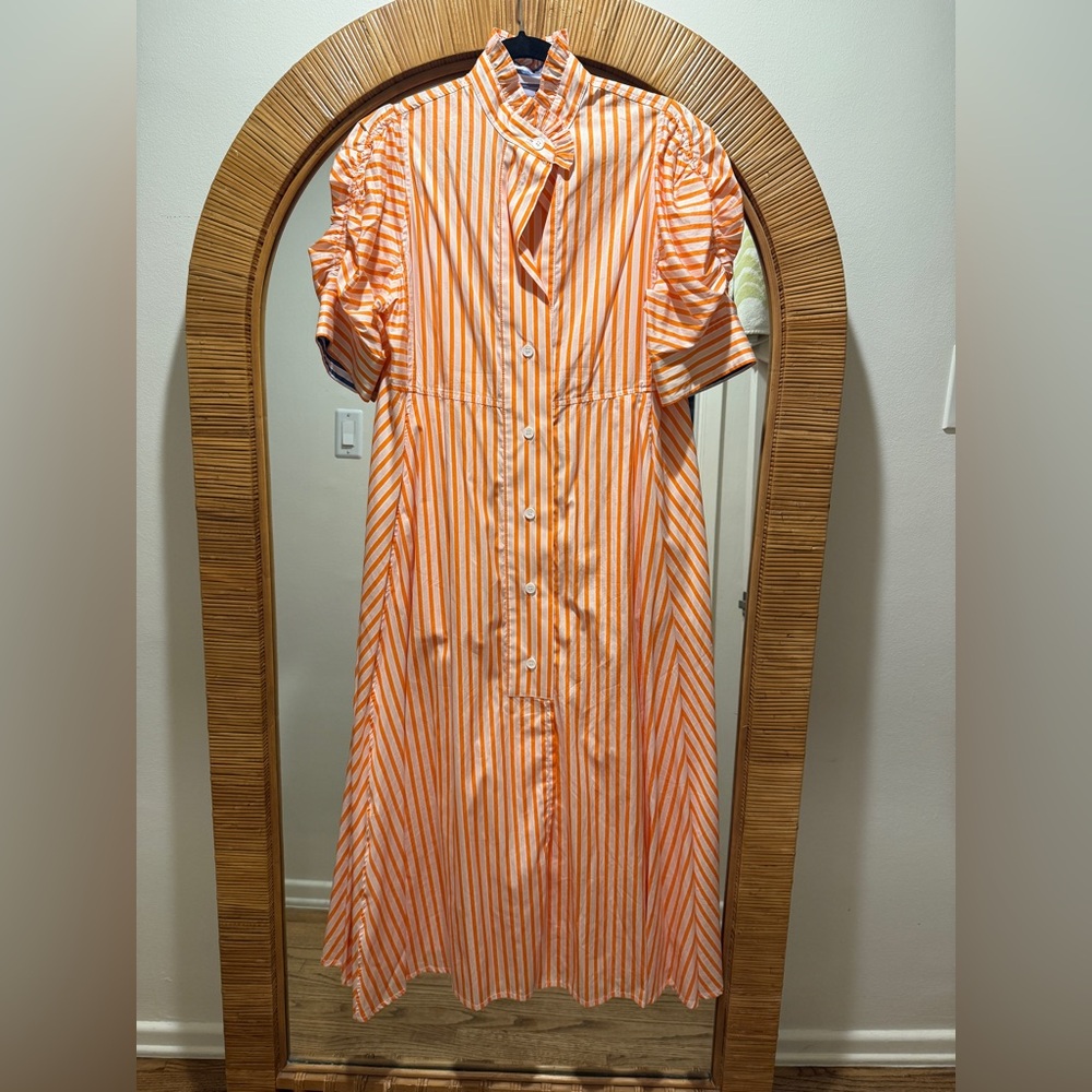 Orange and White Ruffled Tie Front Sundress